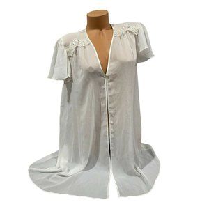 Vintage Cinema Etoile Off White Robe Button Embroidered Ruffle Shoulder Sheer Sm